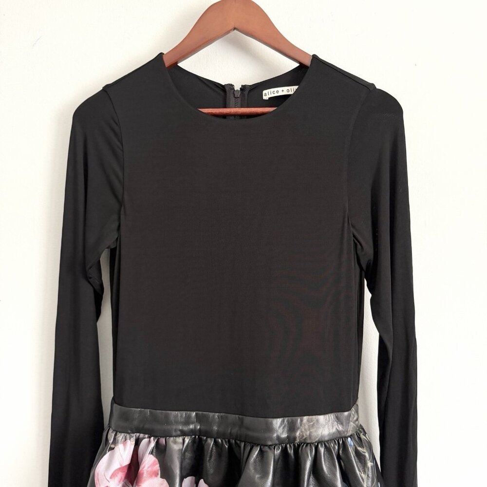 Alice + Olivia Black Chara Floral Bubble Mini Dress Long Sleeve Women’s Size 6 - Picture 3 of 8